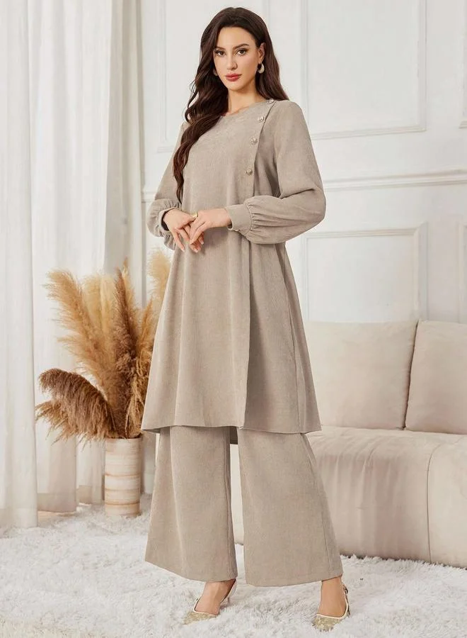 Take Two  Women Beige Longline Top and Wide Leg Pants Co-Ords for Women | Best Price UAE